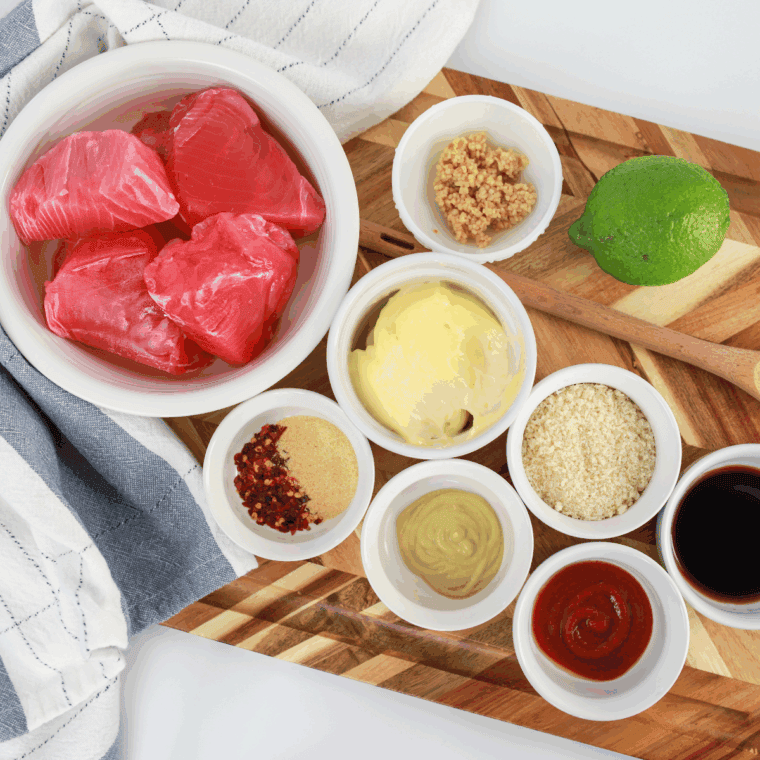 Ruth's Chris Ahi Tuna Recipe Ingredients on kitchen table.