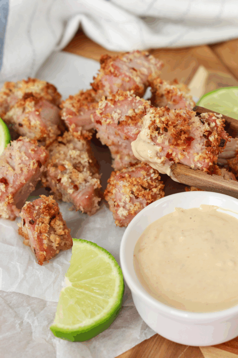 Copycat Ruth's Chris Ahi Tuna appetizer, seared and sliced.