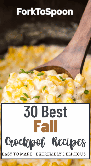 Assorted fall crockpot recipes including soups, stews, chili, and slow cooked dinners in a variety of crockpots and bowls.