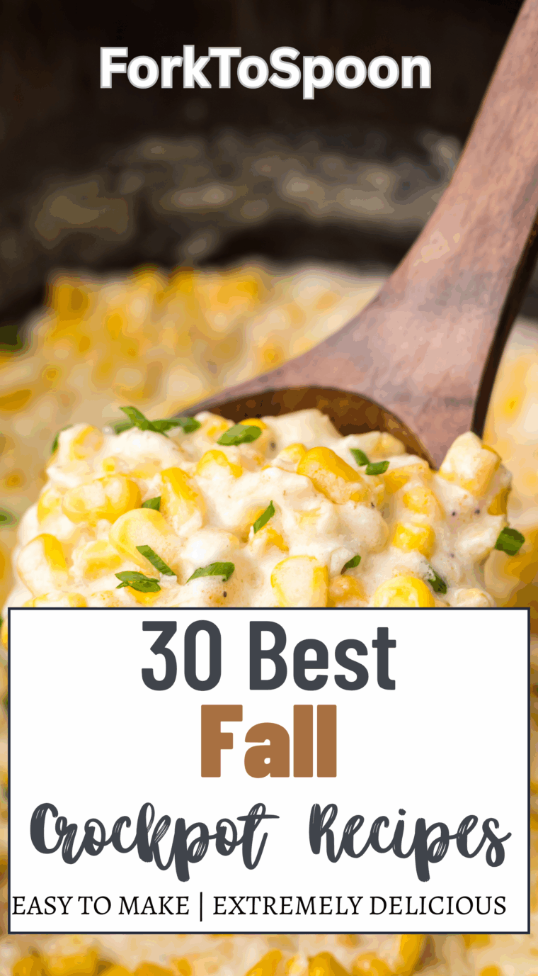 Assorted fall crockpot recipes including soups, stews, chili, and slow cooked dinners in a variety of crockpots and bowls.