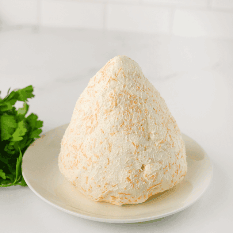 Cheese ball shaped into a cone like a Christmas tree