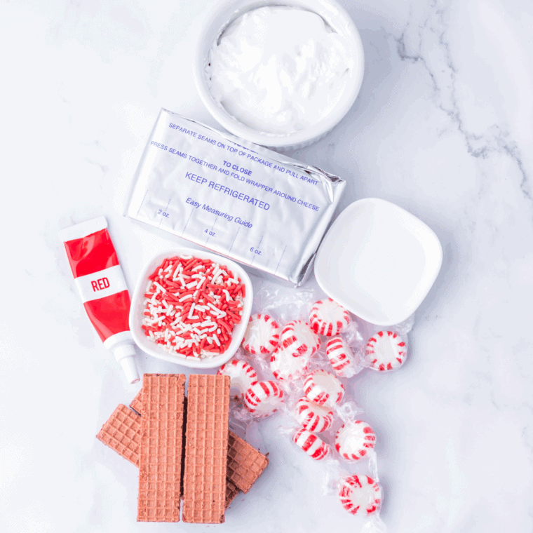 Ingredients needed for Easy 2 Minute Peppermint Fluff Recipe on kitchen table.