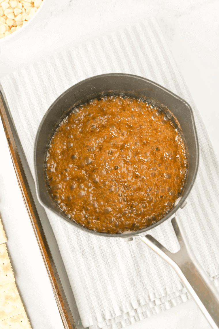 Brown sugar and butter melting together in saucepan