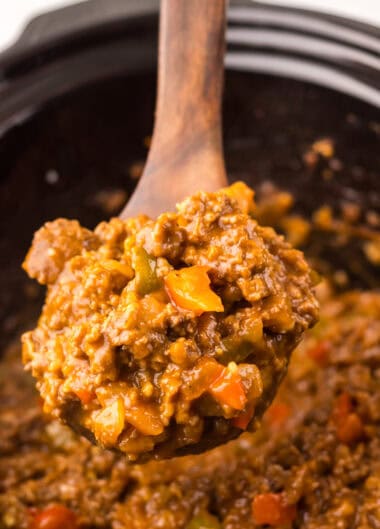 Slow cooker Root Beer Sloppy Joes served on buns with tangy, rich sauce, ready to eat.