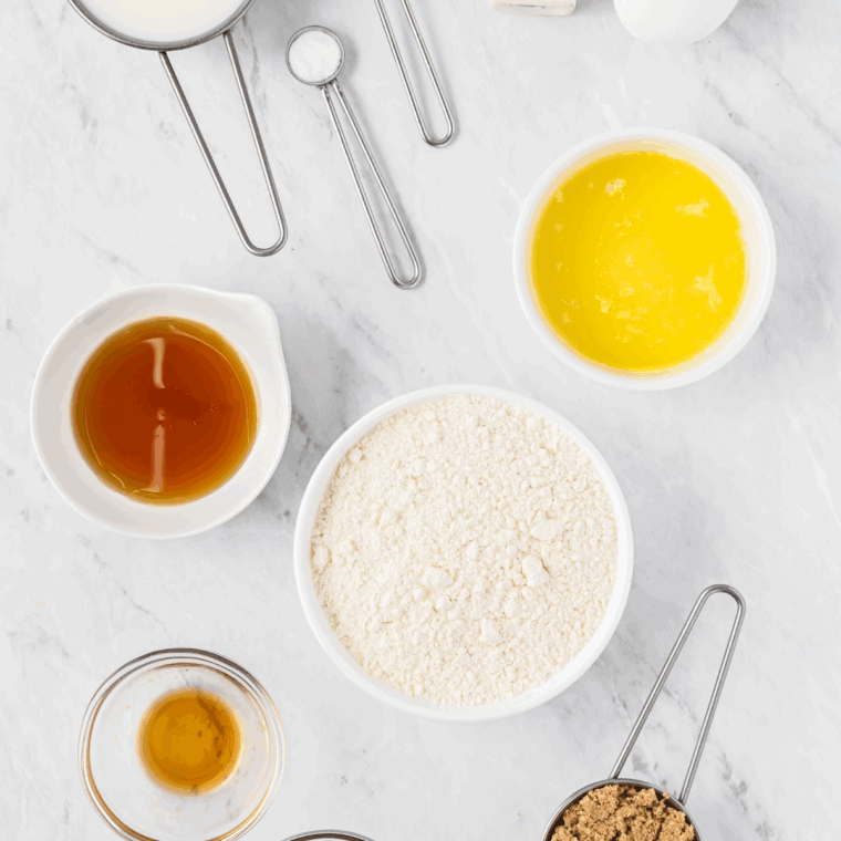 Ingredients needed for Easy Air Fryer Eggless Donut Recipe on kitchen table.