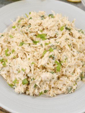 Easy basic chicken salad without celery served in a bowl