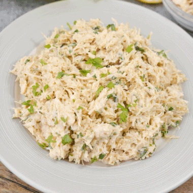 Easy basic chicken salad without celery served in a bowl