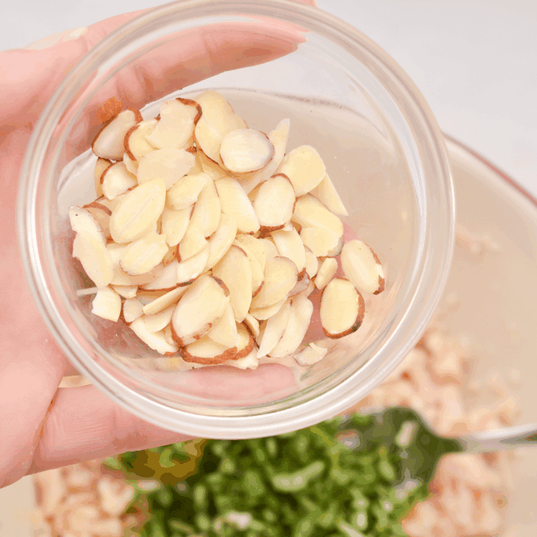 Creamy chicken salad served fresh or chilling in refrigerator before serving