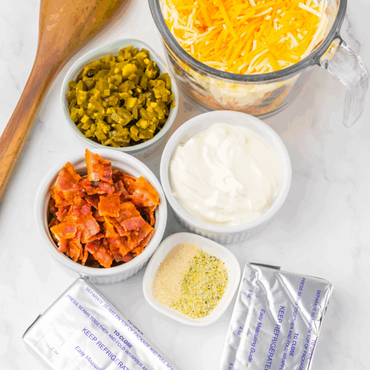 Ingredients needed for Easy Slow Cooker Jalape&ntilde;o Popper Dip Recipe on kitchen table.