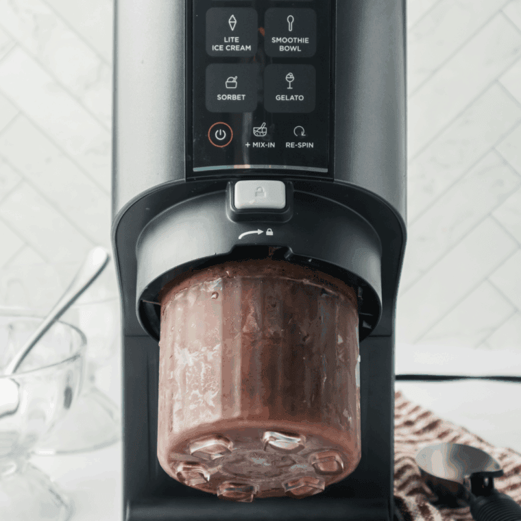 Pour the mixture into a suitable container and freeze for at least 8 hours, or overnight, until solid. Remove from the freezer and let it sit at room temperature for about 10 minutes to make spinning easie