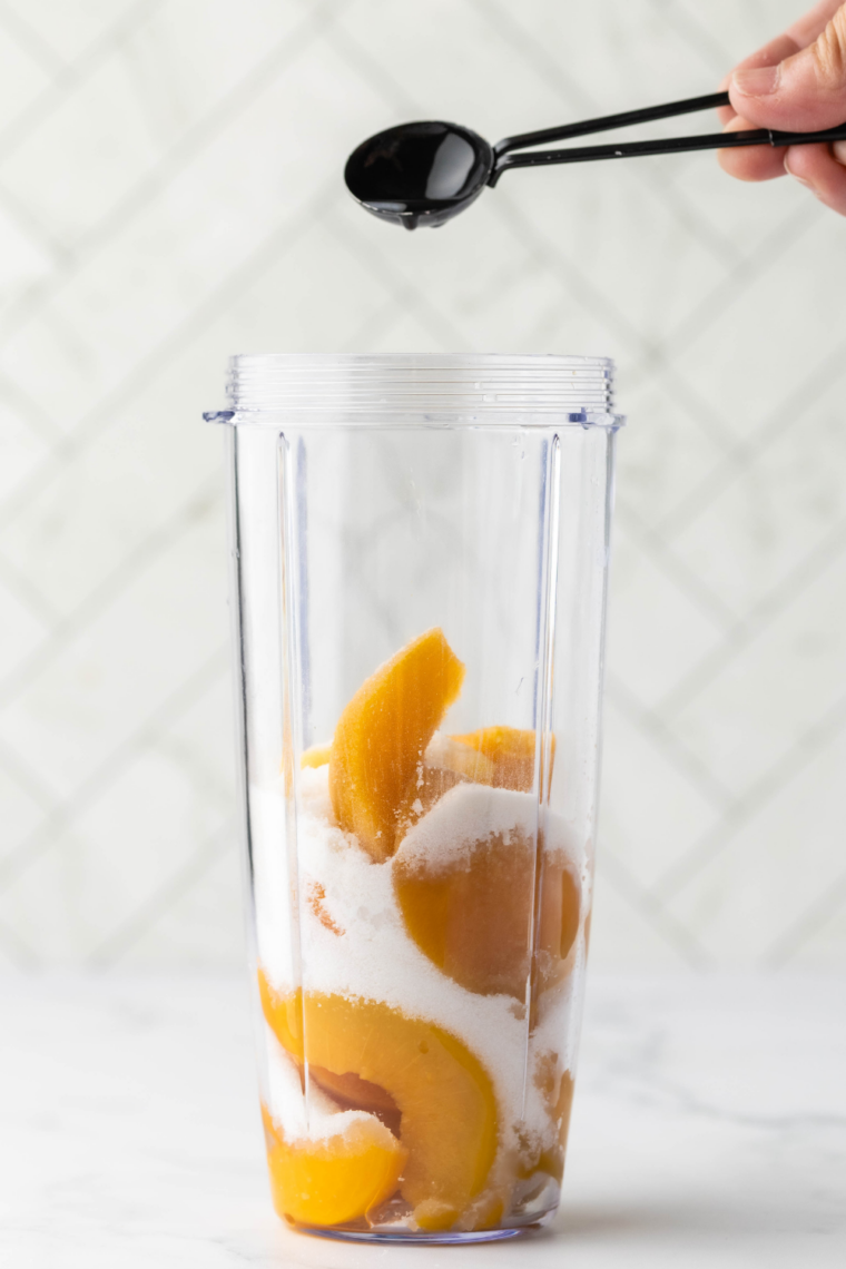Peaches, milk, cream, sugar, and extract blended until smooth