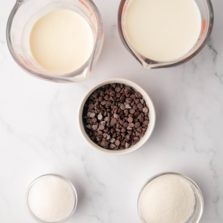 Ingredients needed for Easy Ninja Creami Stracciatella Gelato on kitchen table.