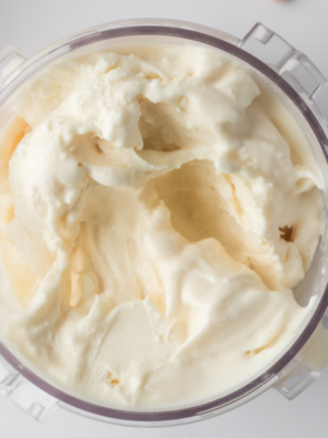 Creamy homemade Ninja Creami vanilla gelato scooped into a bowl with smooth texture.