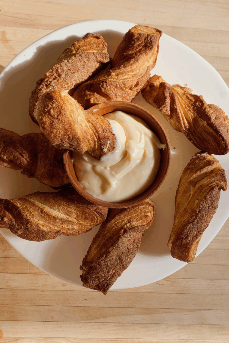 Golden puff pastry cinnamon twists fresh from the oven