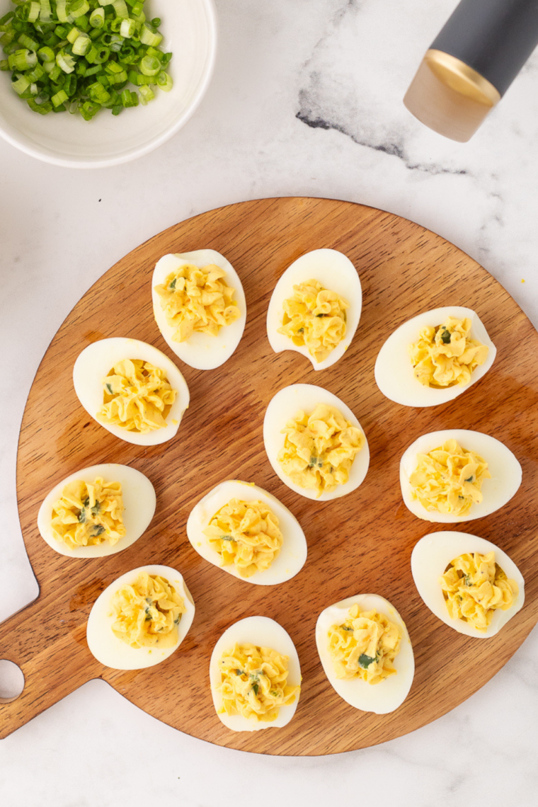 Serve: Chilled deviled eggs served as a ready-to-eat appetizer or snack.