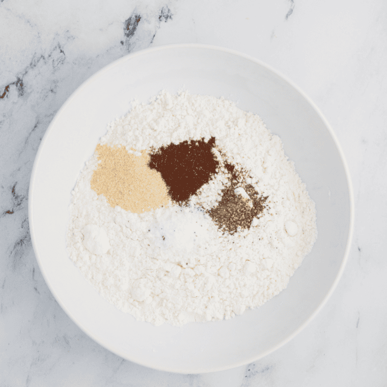 All ingredients added into a medium mixing bowl ready to be mixed.