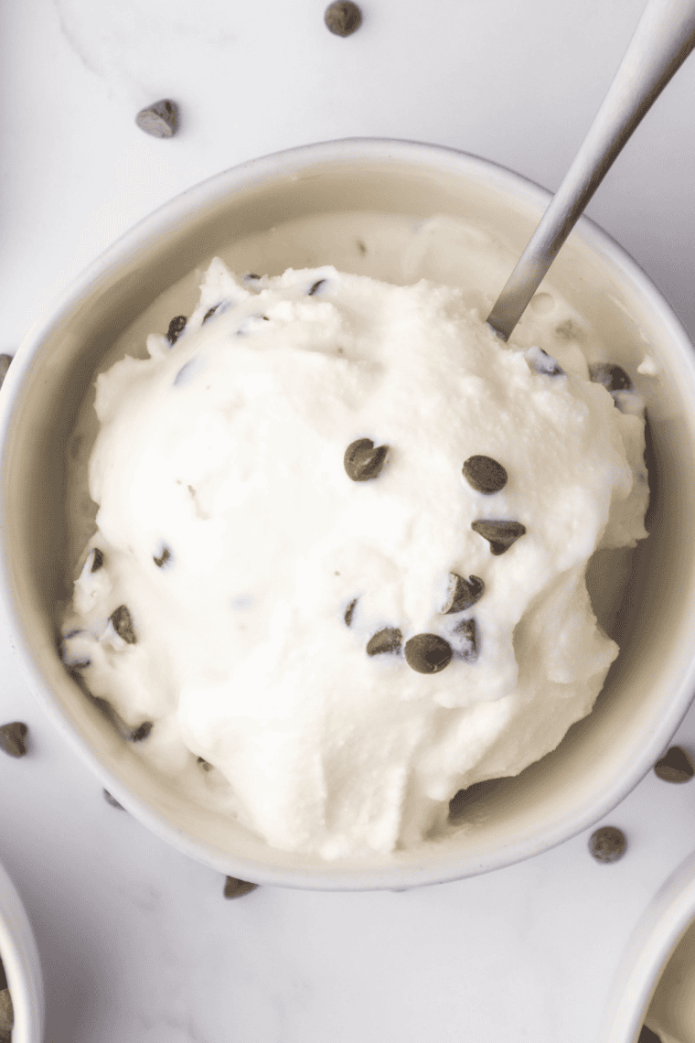 Smooth and creamy Ninja Creami Fior Di Latte sweet cream gelato served in a bowl with fresh berries