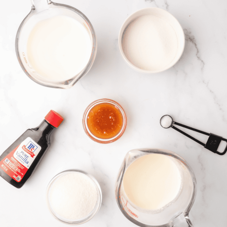 Ingredients needed for Easy Ninja Creami Fior Di Latte (Sweet Cream) on kitchen table.