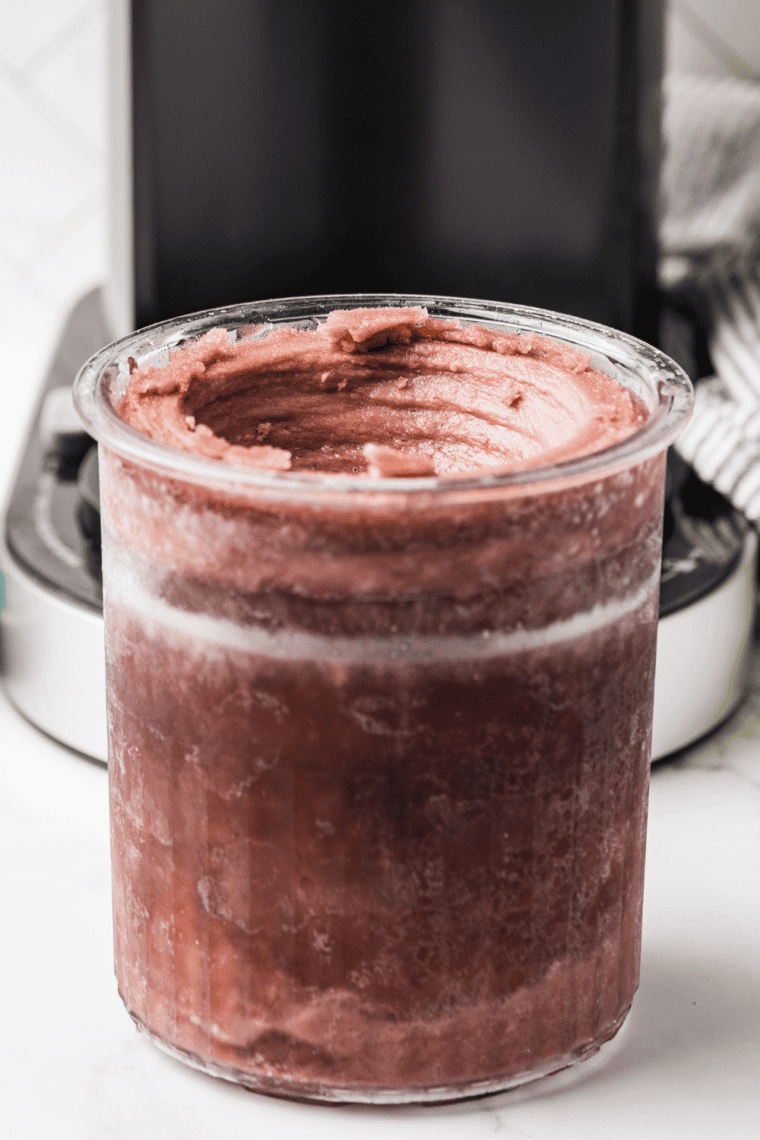 Enjoy or Adjust: Serving smooth grape Italian ice, adding water and remixing if texture is crumbly.