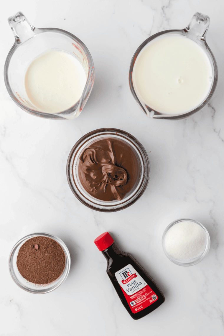 Ingredients needed for Easy Ninja Creami Hazelnut (Nocciola) Recipe on kitchen table.