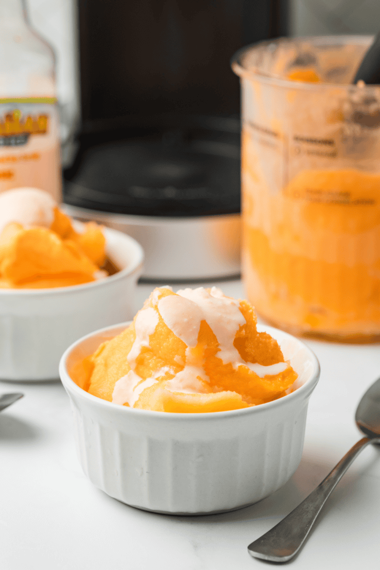 Homemade orange creamsicle Italian ice ready to serve cold.
