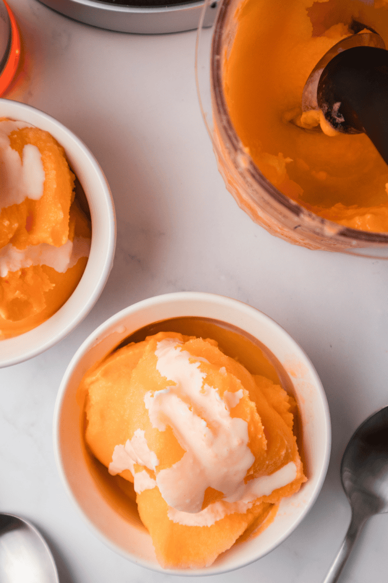 Smooth orange and vanilla Italian ice made in Ninja Creami
