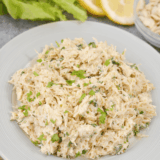 Creamy chicken salad made with shredded chicken and mayo served in a bowl, inspired by Chicken Salad Chick Classic Carol.
