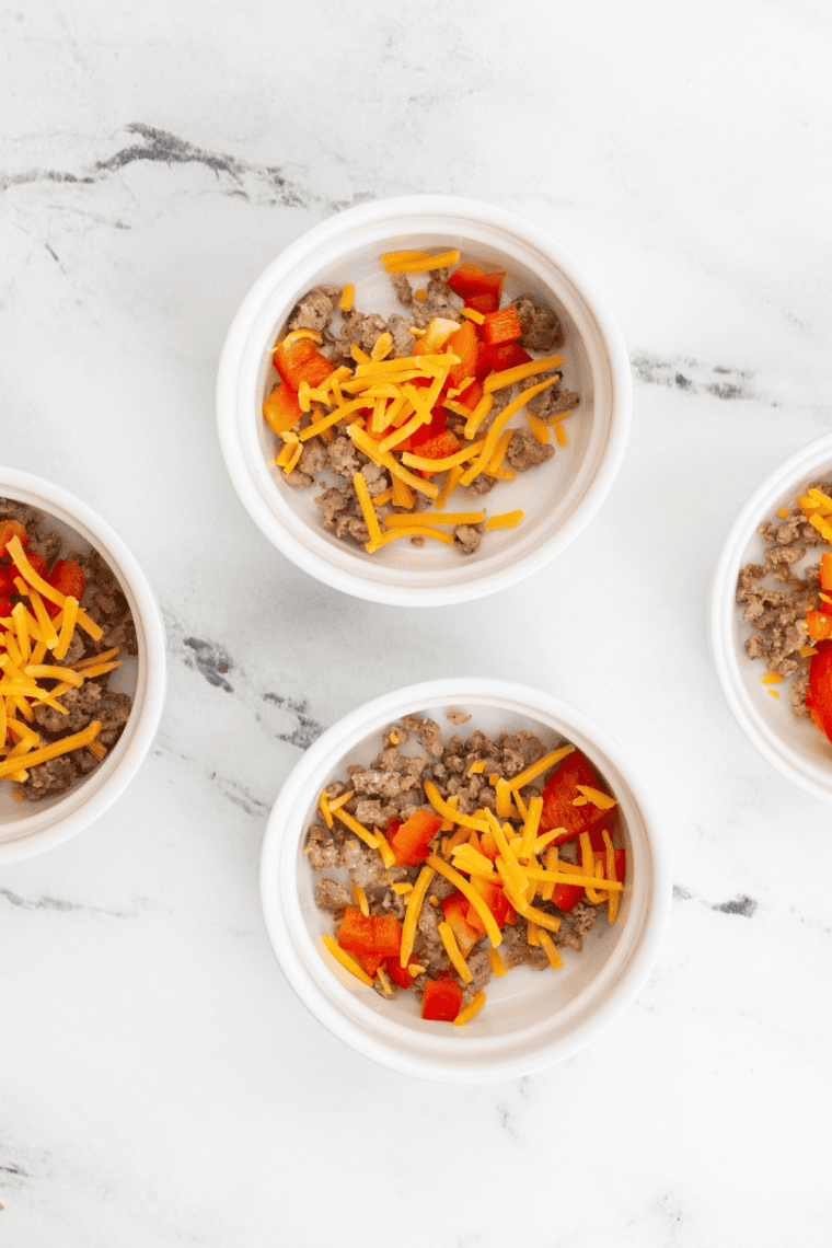 Pour and soak: Egg mixture poured over bread and filling soaking evenly