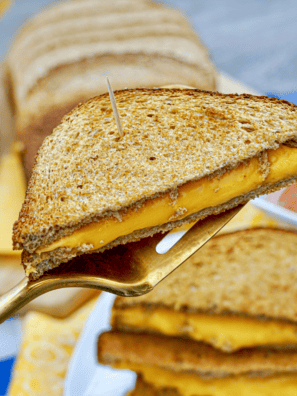 Golden grilled cheese sandwich made with sourdough bread, crispy buttered exterior, and melted cheese inside, inspired by First Watch.