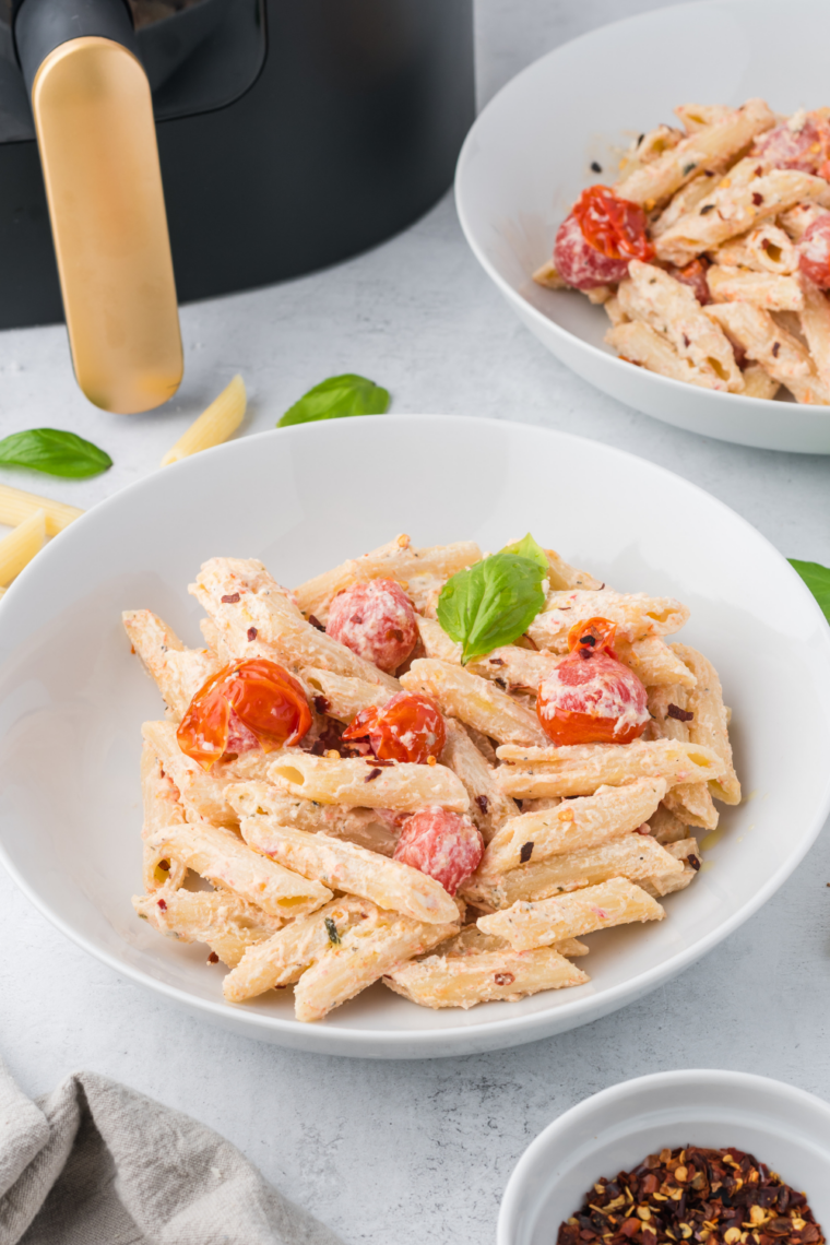 quick air fryer Boursin pasta recipe with creamy tomato sauce