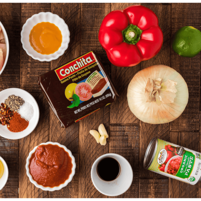 Ingredients needed for Wood Ranch BBQ Sauce Recipe on kitchen table.