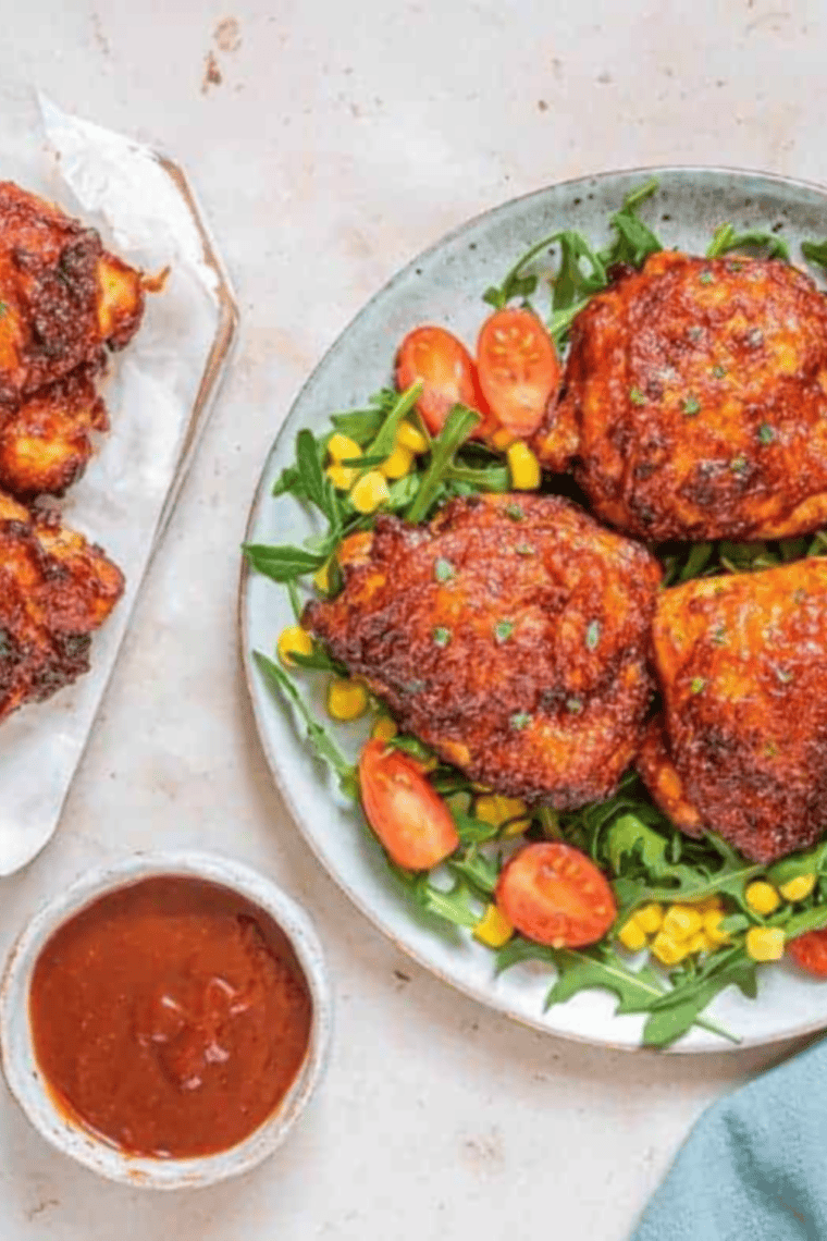 Homemade Wood Ranch BBQ sauce in a bowl with rich smoky red color, served with grilled meats, ribs, and burgers for dipping
