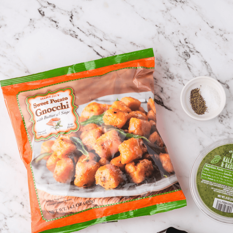 Ingredients needed for Air Fryer Sweet Potato Gnocchi on kitchen table.