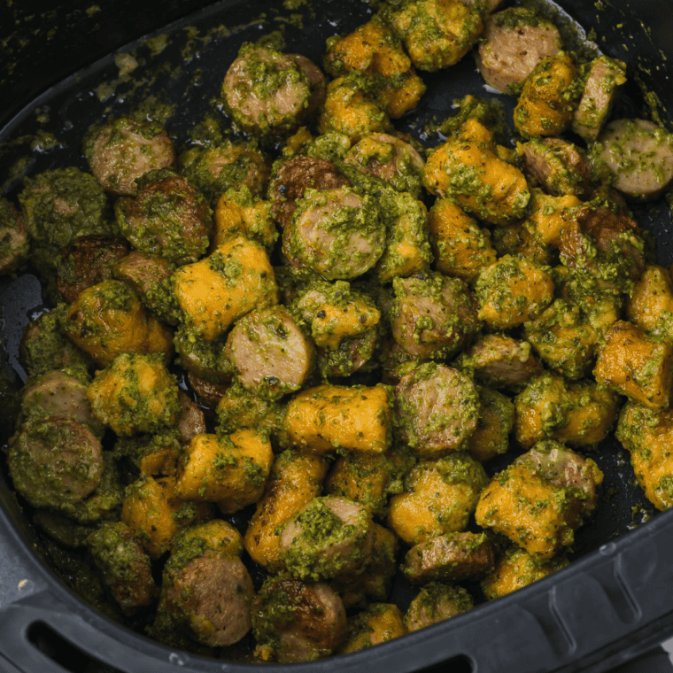 Close-up of air fryer sweet potato gnocchi with crispy edges