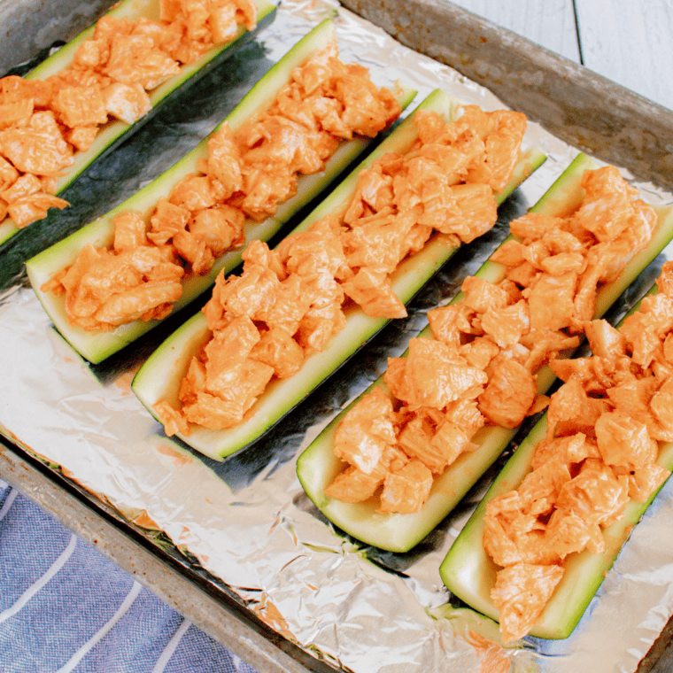 Burger King Buffalo Sauce on top of zucchini mixed with chicken.