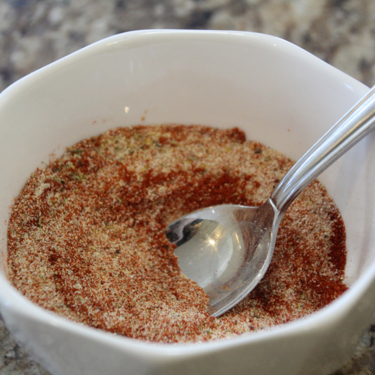 Jar of homemade mesquite grill seasoning with smoky spice blend