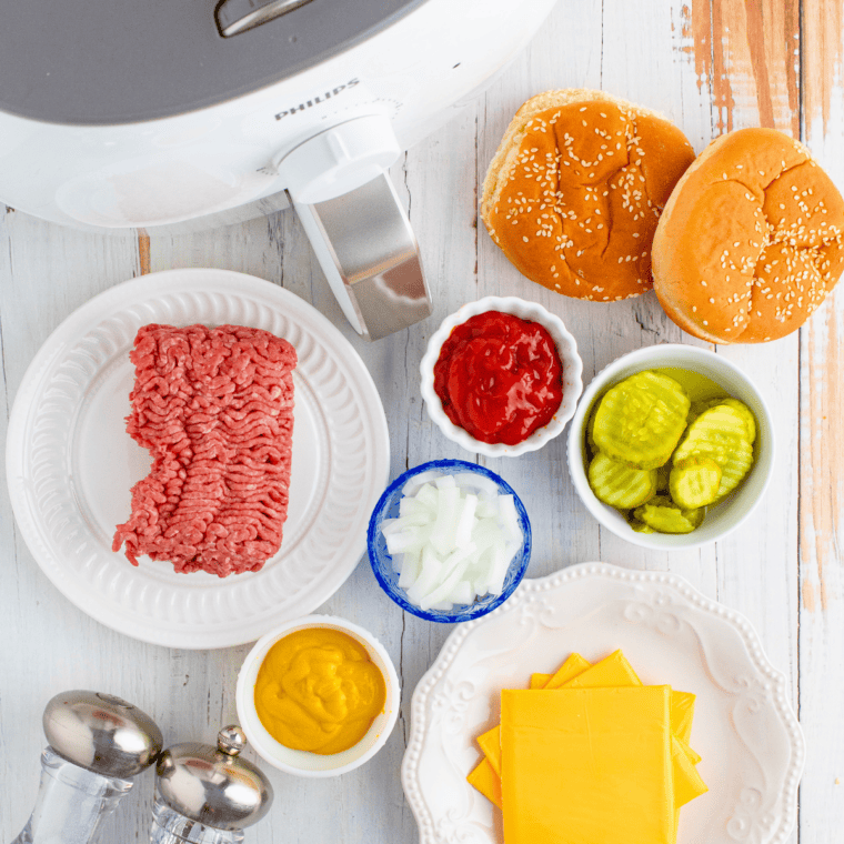 Ingredients needed for McDonald's Double Cheeseburger Recipe on kitchen table.
