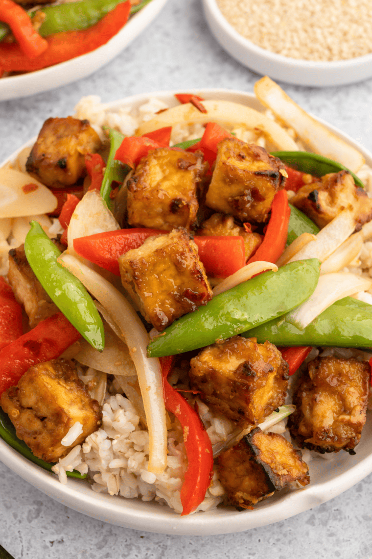 Fresh lemon garlic oregano marinade used for tofu and vegetables