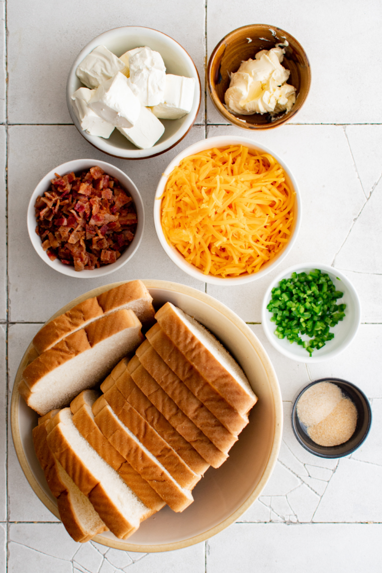 Ingredients needed for Ninja Crispi Cheese Toastie on kitchen table.