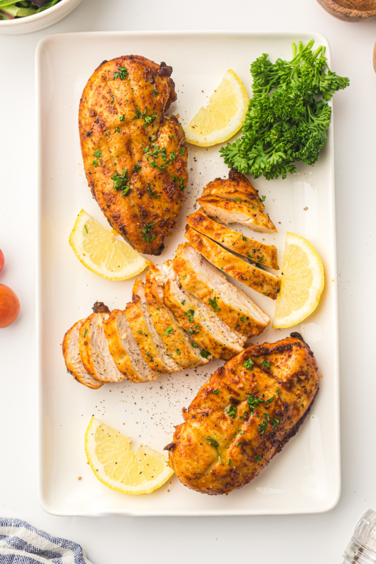 Ninja Crispi chicken breasts with crispy edges and garlic ginger glaze