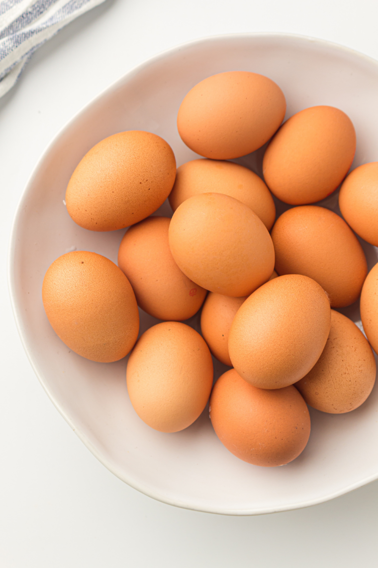 Ingredients needed for Ninja Crispi Hard Boiled Eggs on kitchen table.