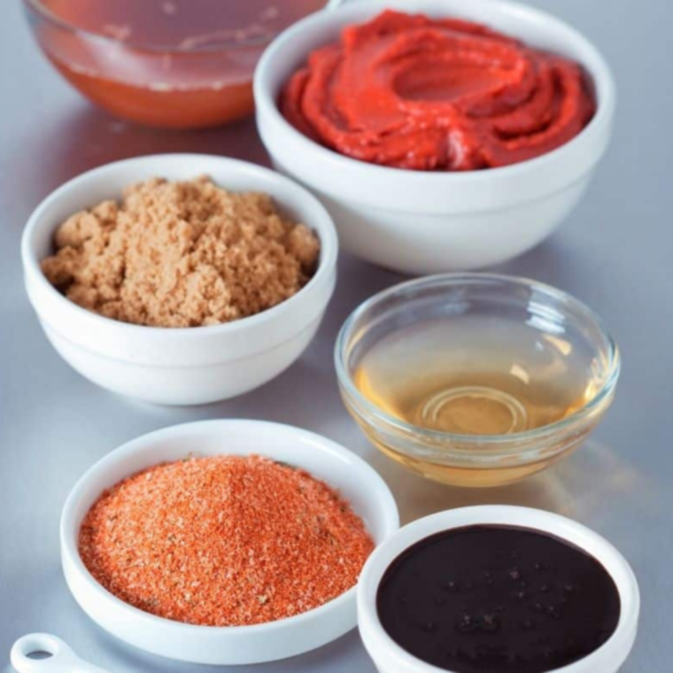 Ingredients needed for Popeyes BoldBQ Sauce Recipe on kitchen table.