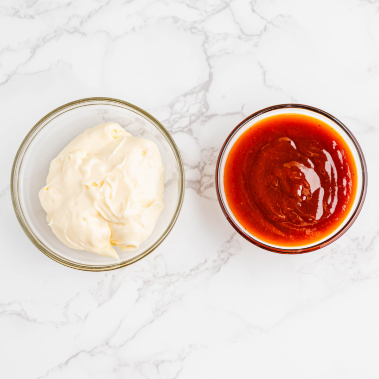 Ingredients needed for Popeyes Signature Sauce Recipe on kitchen table.