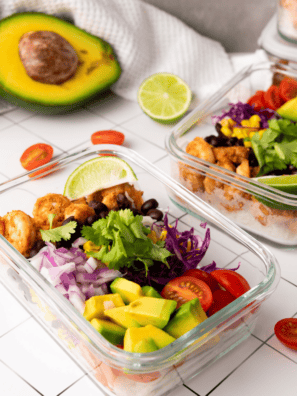Easy air fryer shrimp taco bowls with juicy honey-lime shrimp, mango, slaw, and cilantro crema. Ready in 25 minutes and perfect for meal prep.