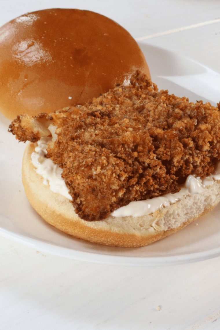 Finished copycat Burger King fish sandwich on a toasted potato bun, ready to eat
