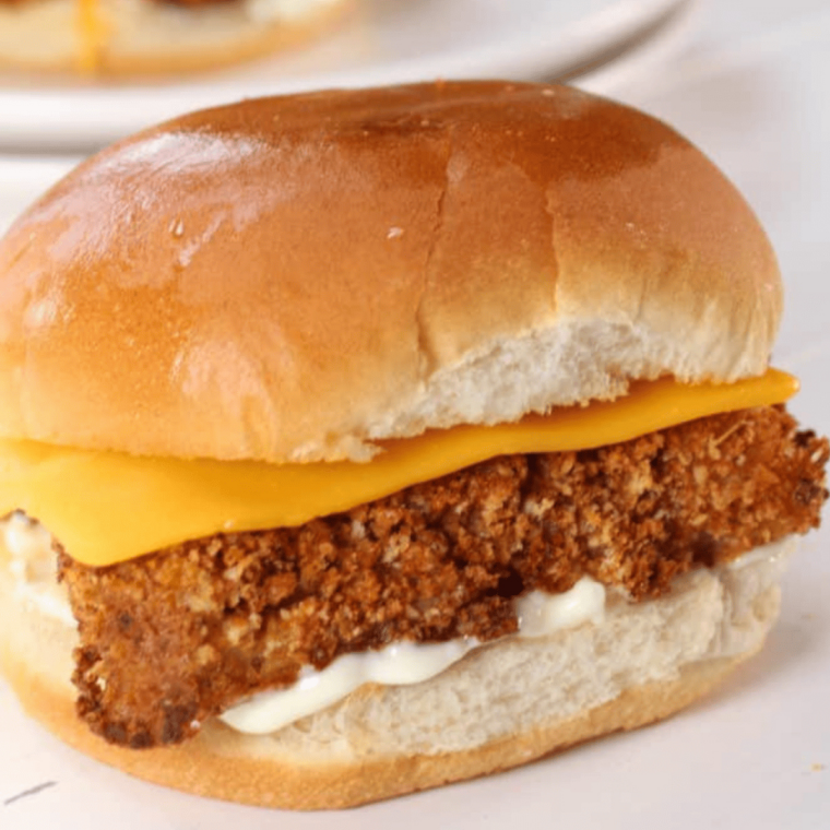 Crispy fish sandwich inspired by Burger King served on a soft sandwich bun.