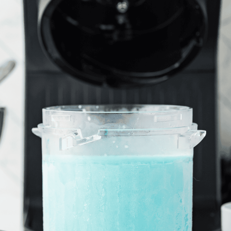 Frozen cotton candy pint locked into the Ninja Creami outer bowl
