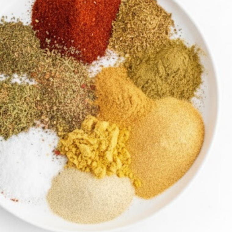 Ingredients needed for Copycat Lawry's Seasoned Salt on kitchen table.