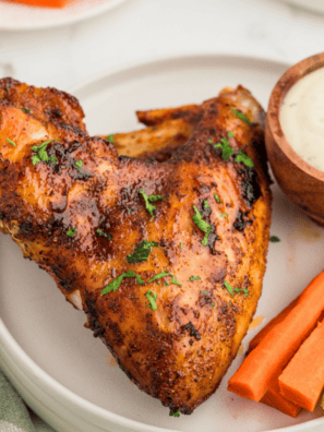 Crispy fries seasoned with homemade salt-free spice blend and a side of dip