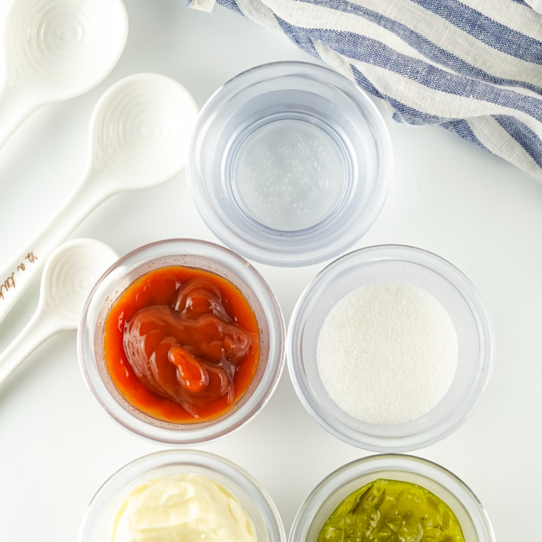 Ingredients needed for McDonald's Signature Sauce Recipe on kitchen table.